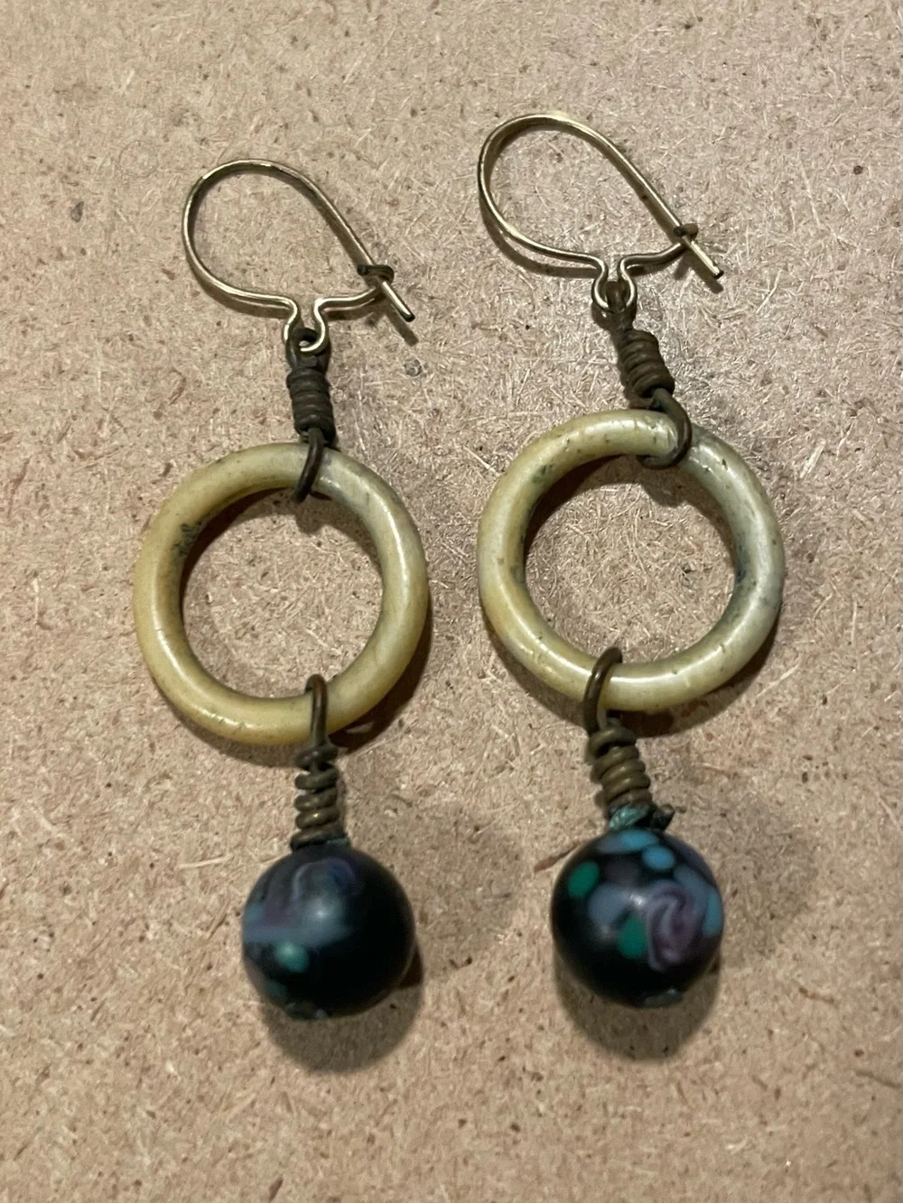 Vintage Clay, Lucite and 14KT Gold Earrings